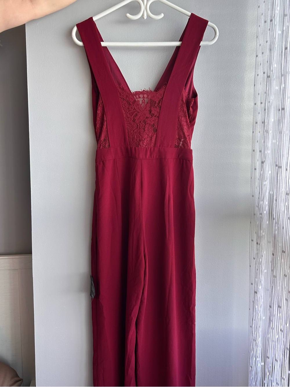 Sleeveless Lace-Back Jumpsuit in Deep Wine